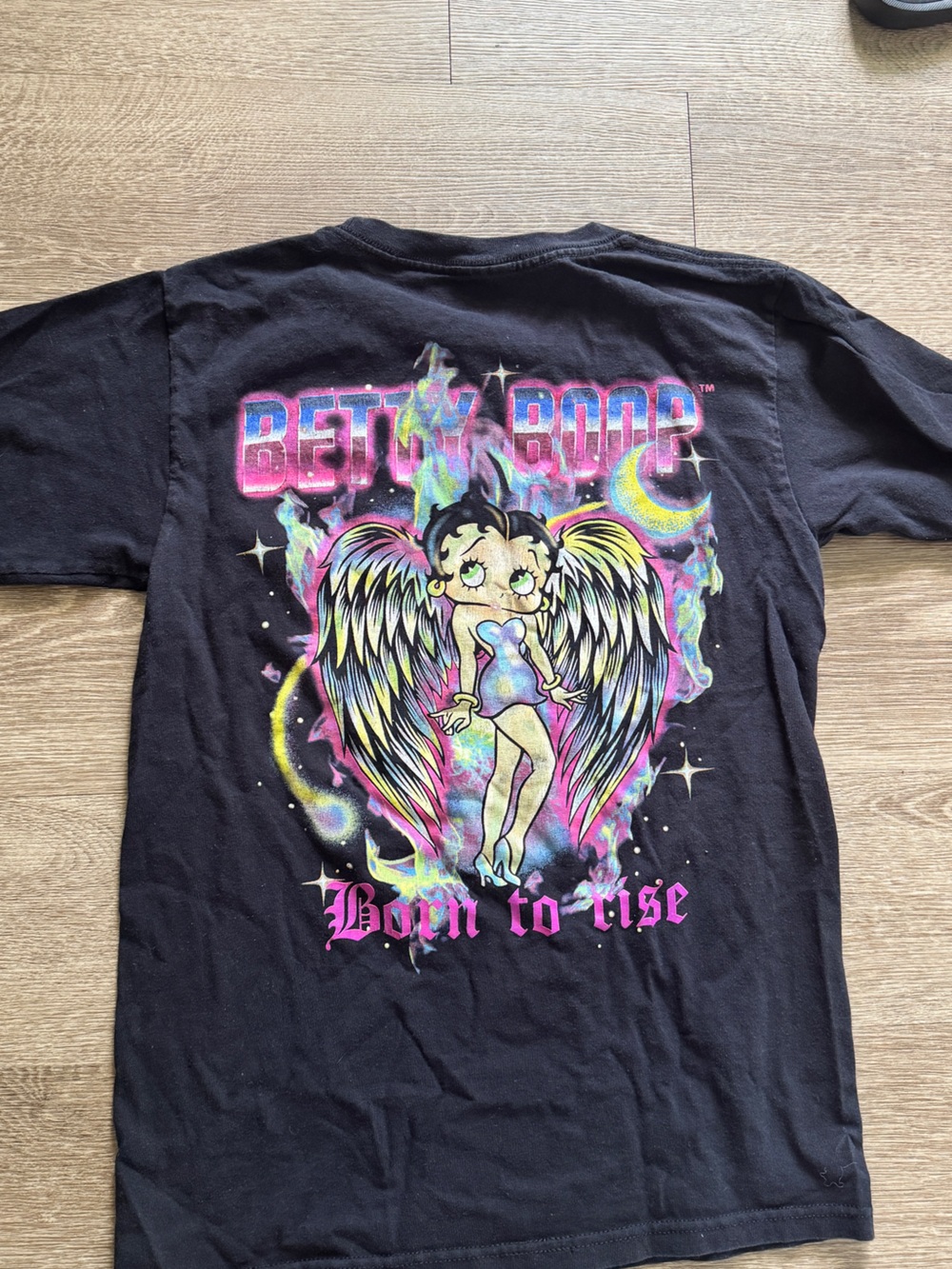 Betty Boop Black Long Sleeve Tee with Neon Angel Graphic
